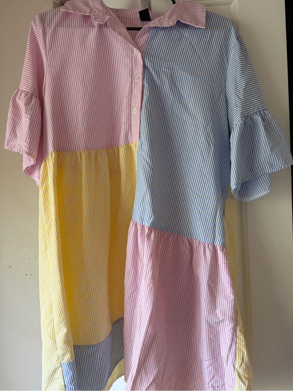 Colorblock Striped Kids Dress in Pink, Blue & Yellow